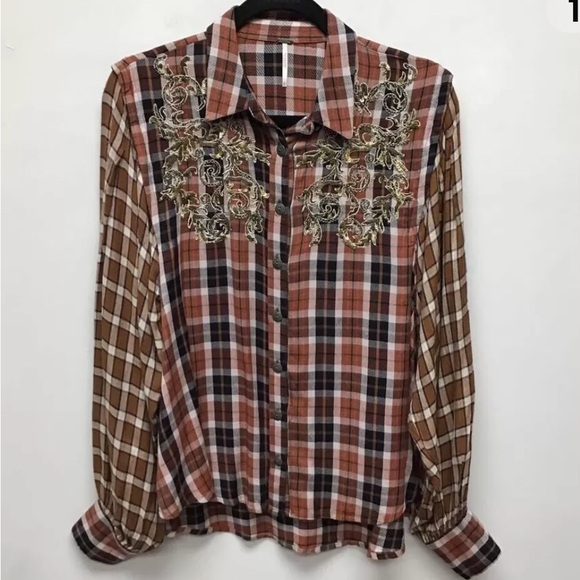 Free People Snow Top Mountain plaid blouse - Picture 2 of 7